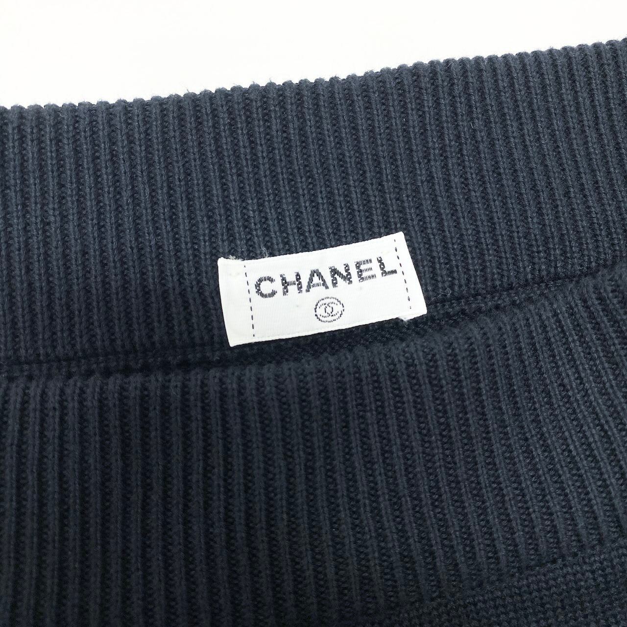 Cd23 CHANEL シャネル vintage ニットスカート タイトスカート 膝丈 スコットランド製 ネイビー コットン100％ レディース 女性服u02t