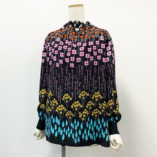 13f7 《美品》 VALENTINO ヴァレンティノ 長袖シャツ ブラウス トップス 花柄 テロテロ生地 サイズ40 マルチカラー シルク100％ レディース