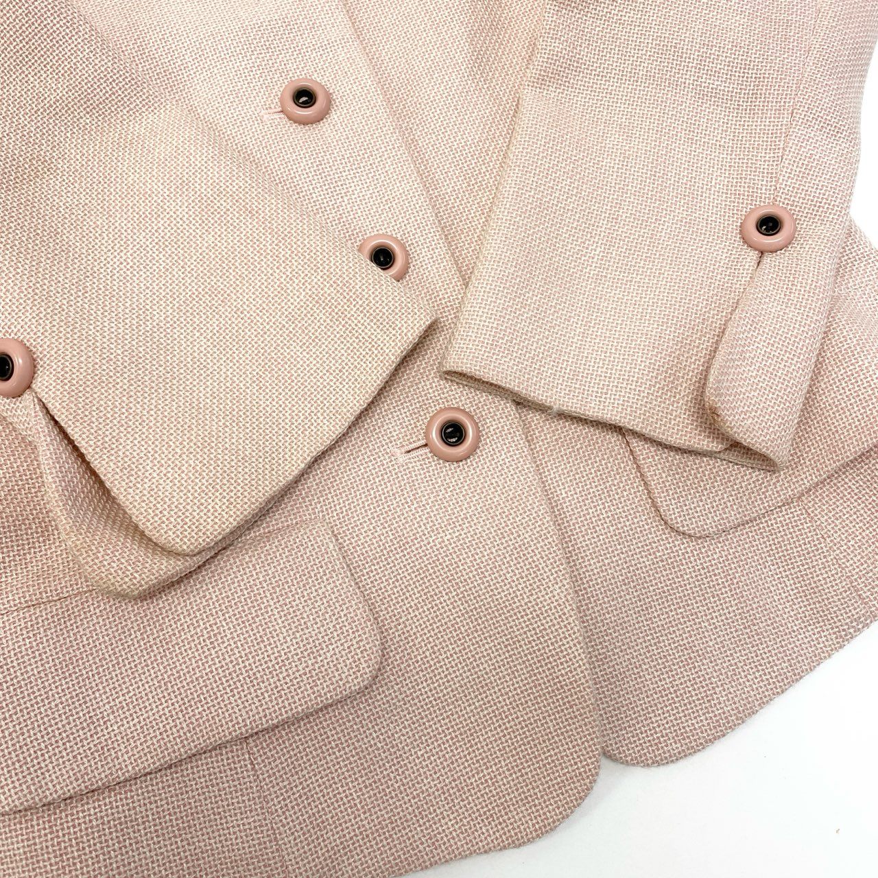 76a28 Vintage Dior Mademoiselle ディオール マドモアゼル クロップドジャケット スカート セットアップ 装飾ボタン M ピンク レディースu02t