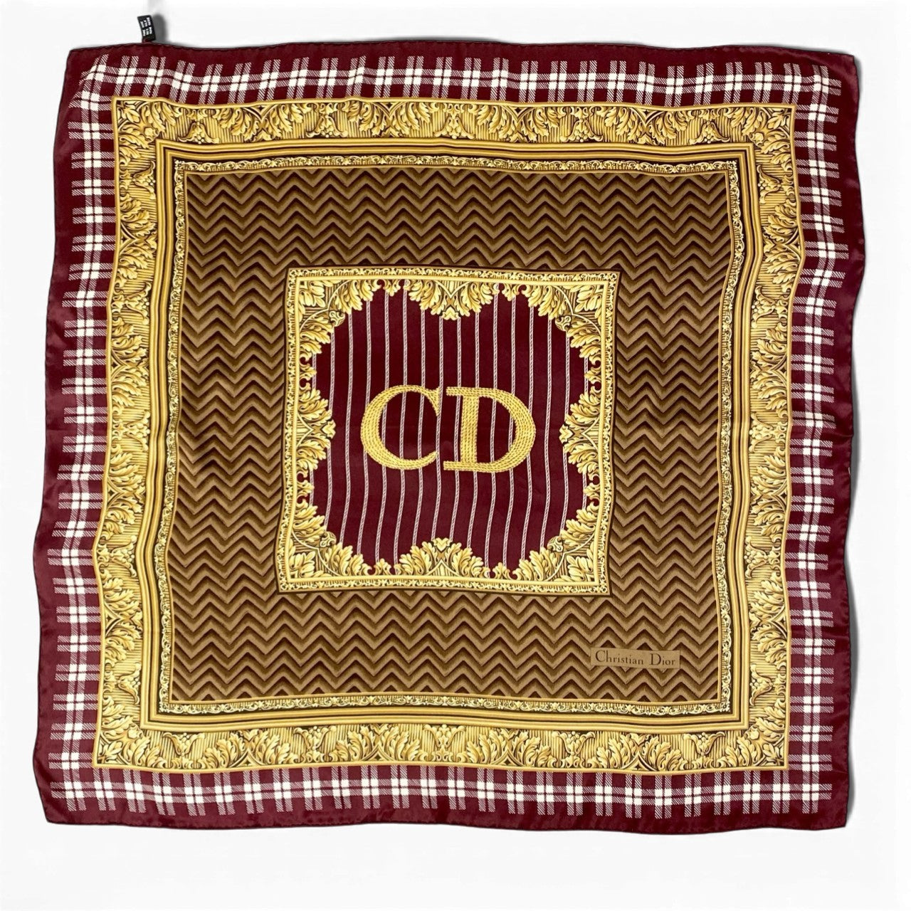 b20 Christian Dior クリスチャンディオール CD Luxury Silk Scarf ラグジュアリー スカーフ レッド ゴールド シルク100％ イタリア製t18r