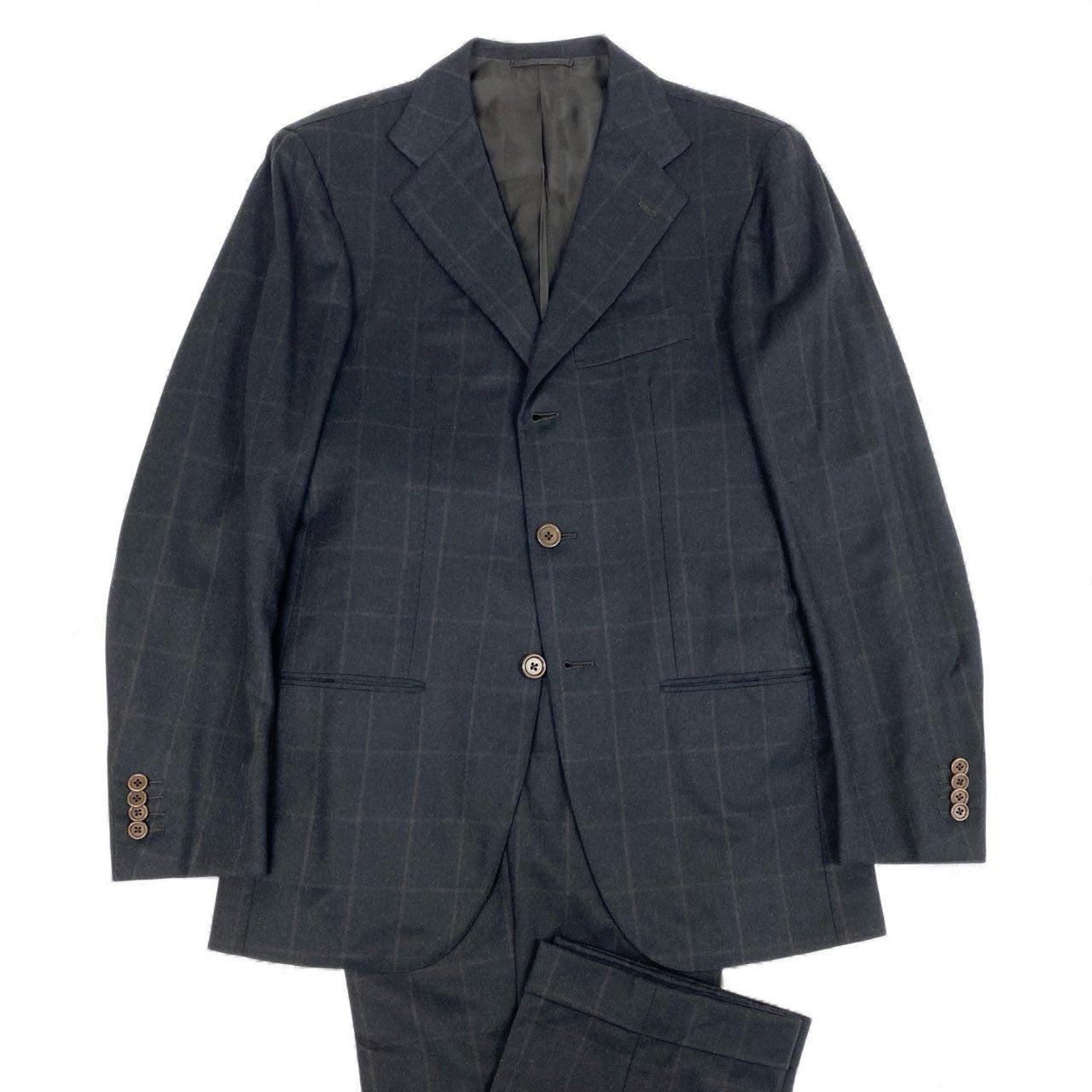 9L19 LUIGI BORRELLI ルイジボレッリ イタリア製 チェック柄 セットアップ スーツ フォーマル◎ 44 ブラック ダークブラウン ウール メンズo07t