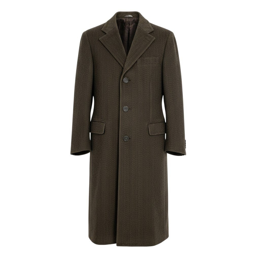 32j14 Zegna ゼニア ロングチェスターコート ウールコート ヘリンボーン アウター 48Rサイズ ブラウン ウール100％ メンズ 男性用u02t