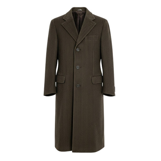 32j14 Zegna ゼニア ロングチェスターコート ウールコート ヘリンボーン アウター 48Rサイズ ブラウン ウール100％ メンズ 男性用u02t