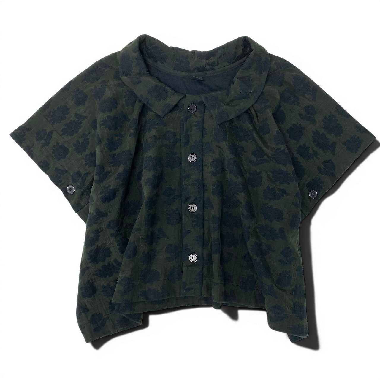 Ae26 Y`s ワイズ YOHJI YAMAMOTO ヨウジヤマモト 花柄刺繡 半袖シャツ YN-T21-967 サイズ2 カーキ ブラック レディース 女性服u02tu02t
