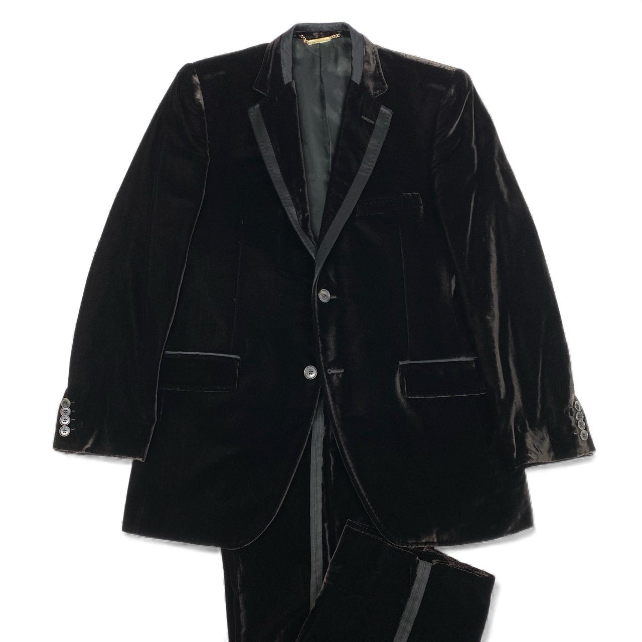 31L8【美品】DOLCE＆GABBANA ドルチェアンドガッバーナ タキシード セットアップ ベロア サイドライン イタリア製 50サイズ ブラウン メンズo07t