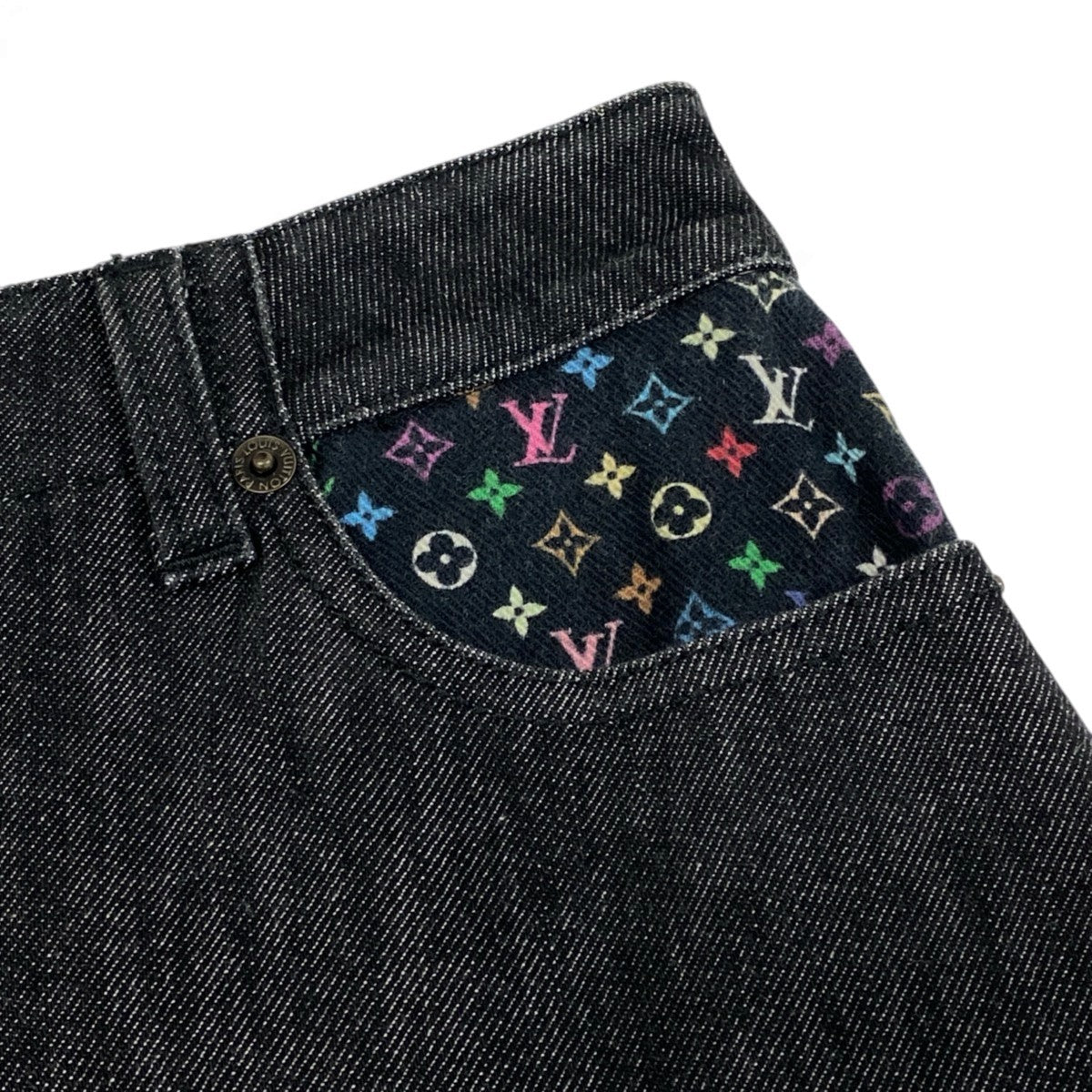 Ij15 LOUIS VUITTON ルイヴィトン マルチモノグラム デニムスカート サイズ40 ブラック コットン100％ レディースu02t