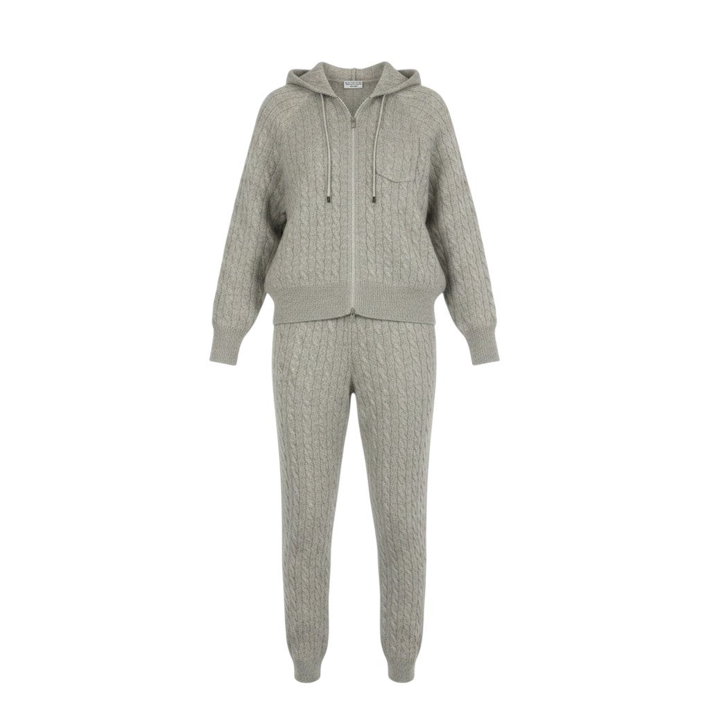 6g2 《美品》 BRUNELLO CUCINELLI ブルネロクチネリ モヘア ラメニット セットアップ パーカー サイズXS ホワイトグレーt18r