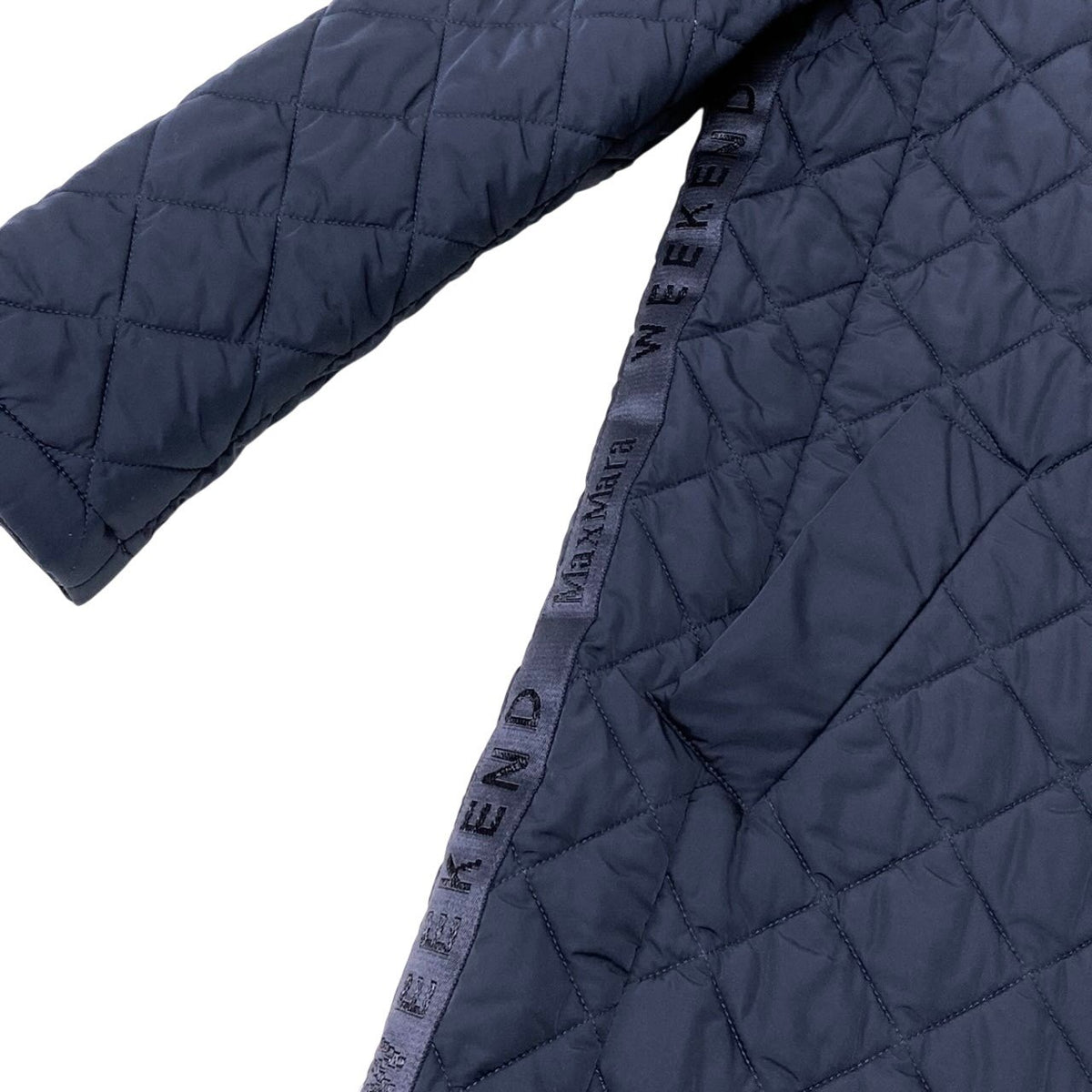 41i27 WEEKEND MaxMara ウィークエンド マックスマーラ キルティングジャケットコート 中綿ジャケット ミドル丈 サイドラインロゴ 38サイズ ネイビー ポリエステル100％ レディース 女性用u02t