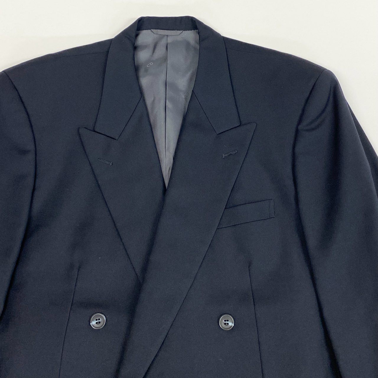 24i25 Christian Dior クリスチャンディオール ダブルスーツ セットアップ 裏地CDロゴ オールド サイズ101-91-180 ダークネイビー ウール メンズk02i