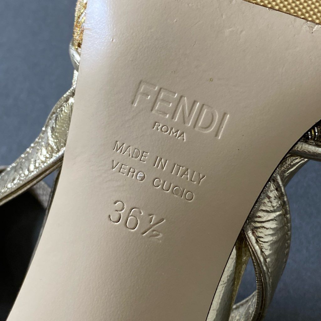 3g15 FENDI フェンディ 36 ゴールドカラー ストラップパンプス ポインテッドトゥ パーティードレス サイズ36 1/2 レディース