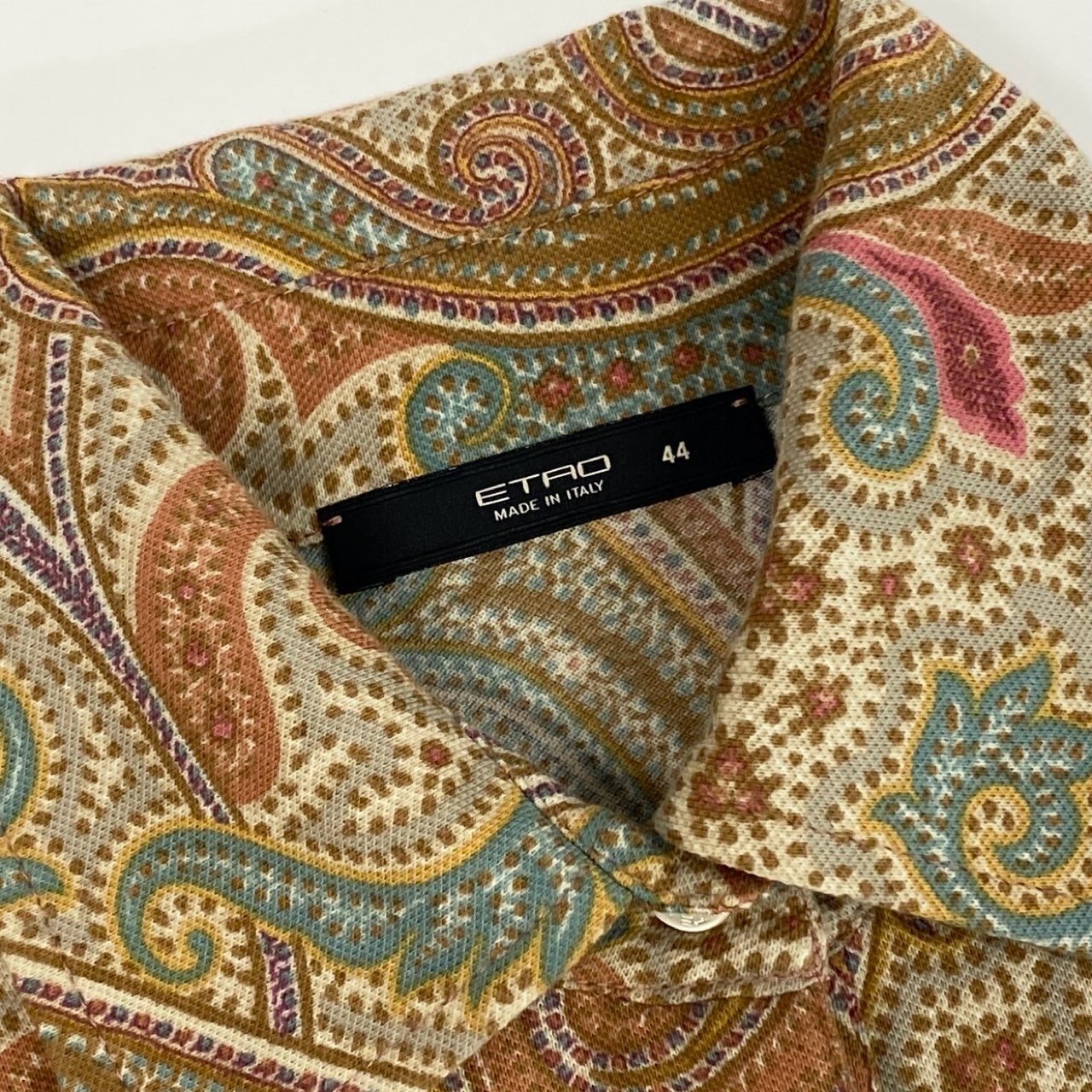 67j6 《美品》 ETRO エトロ イタリア製 長袖ポロシャツ カットソー ペイズリー柄 レディース 女性用 44 ブラウン系u02t