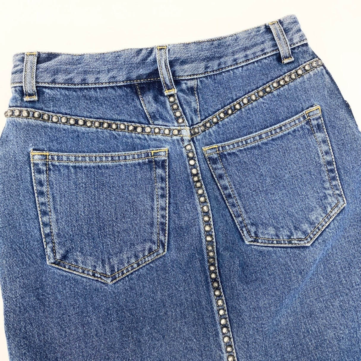 Ee27 SAINTLAURENT サンローラン スタッズ デニム ミニスカート サイズ24 インディゴブルー コットン100％ レディース 女性服u02t