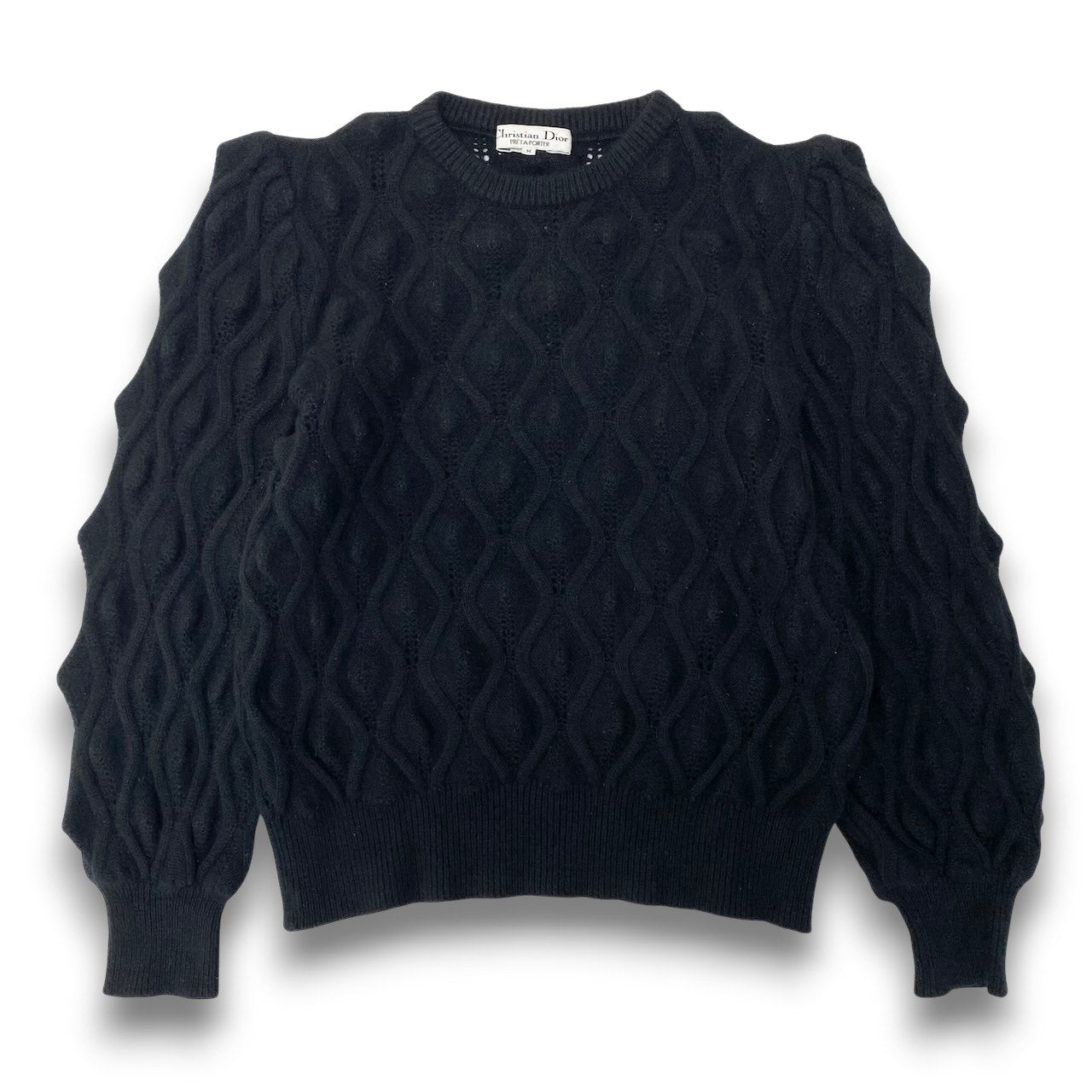 28c11 Christian Dior クリスチャンディオール ロングスリーブニット ケーブルニットセーター トップス Mサイズ ブラック レディース 女性用o07t