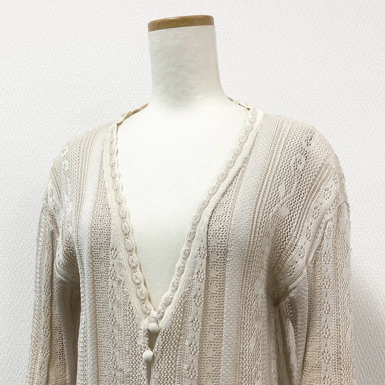71f27 Mame Kurogouchi マメクロゴウチ Traditional Curtain Lace Knitted Cardigan ニットカーディガン トップス サイズ1 アイボリー レディース 日本製
