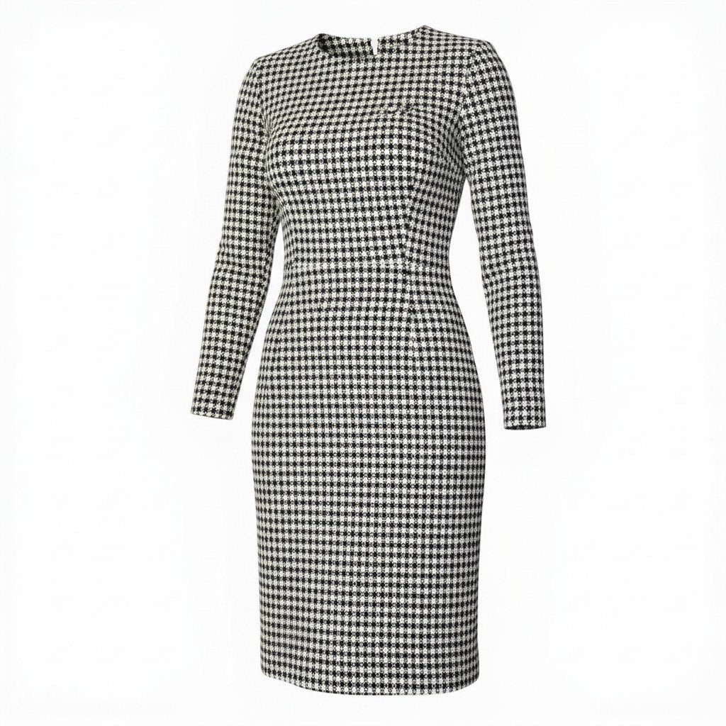 48c18 GIVENCHY ジバンシィ ウールワンピース ロングワンピース 千鳥格子柄 レディース 女性服 サイズ8 ブラック ホワイト バイカラーu02t