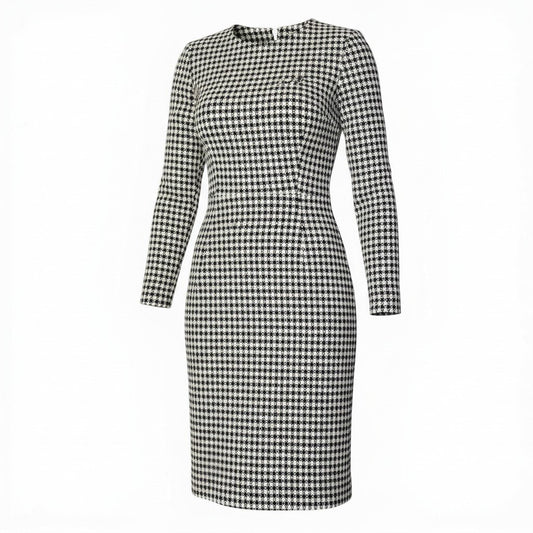 48c18 GIVENCHY ジバンシィ ウールワンピース ロングワンピース 千鳥格子柄 レディース 女性服 サイズ8 ブラック ホワイト バイカラーu02t