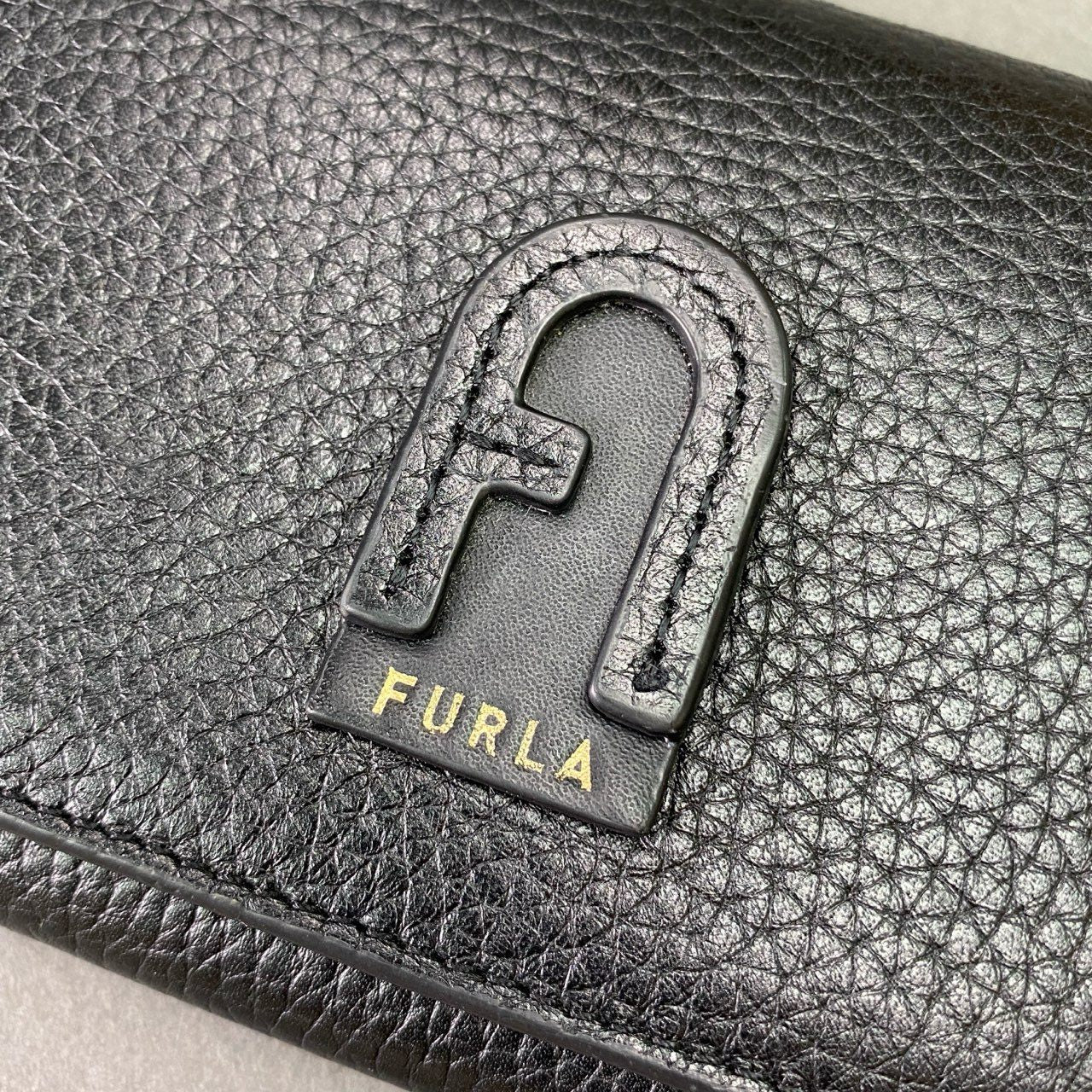 k12 《美品》 FURLA フルラ DAFNE XL ダフネ バイフォールド アーチロゴ ウォレット 長財布 WP00243 ブラック レザー