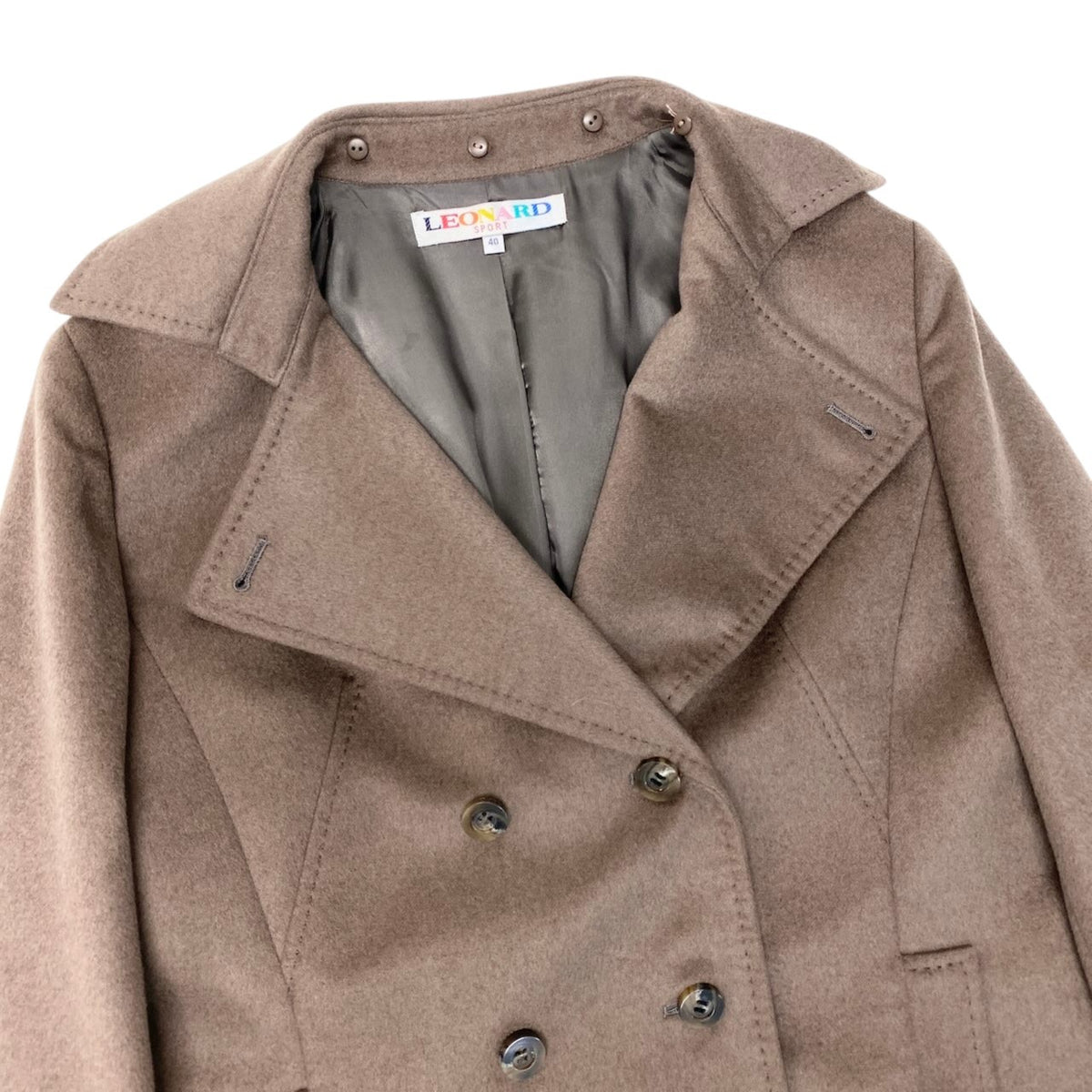 26j20 【美品】 LEONARD SPORT レオナールスポーツ ダブルブレスト ジャケットコート ハーフコート サイズ40 ブラウン カシミヤ100％ レディースu02t