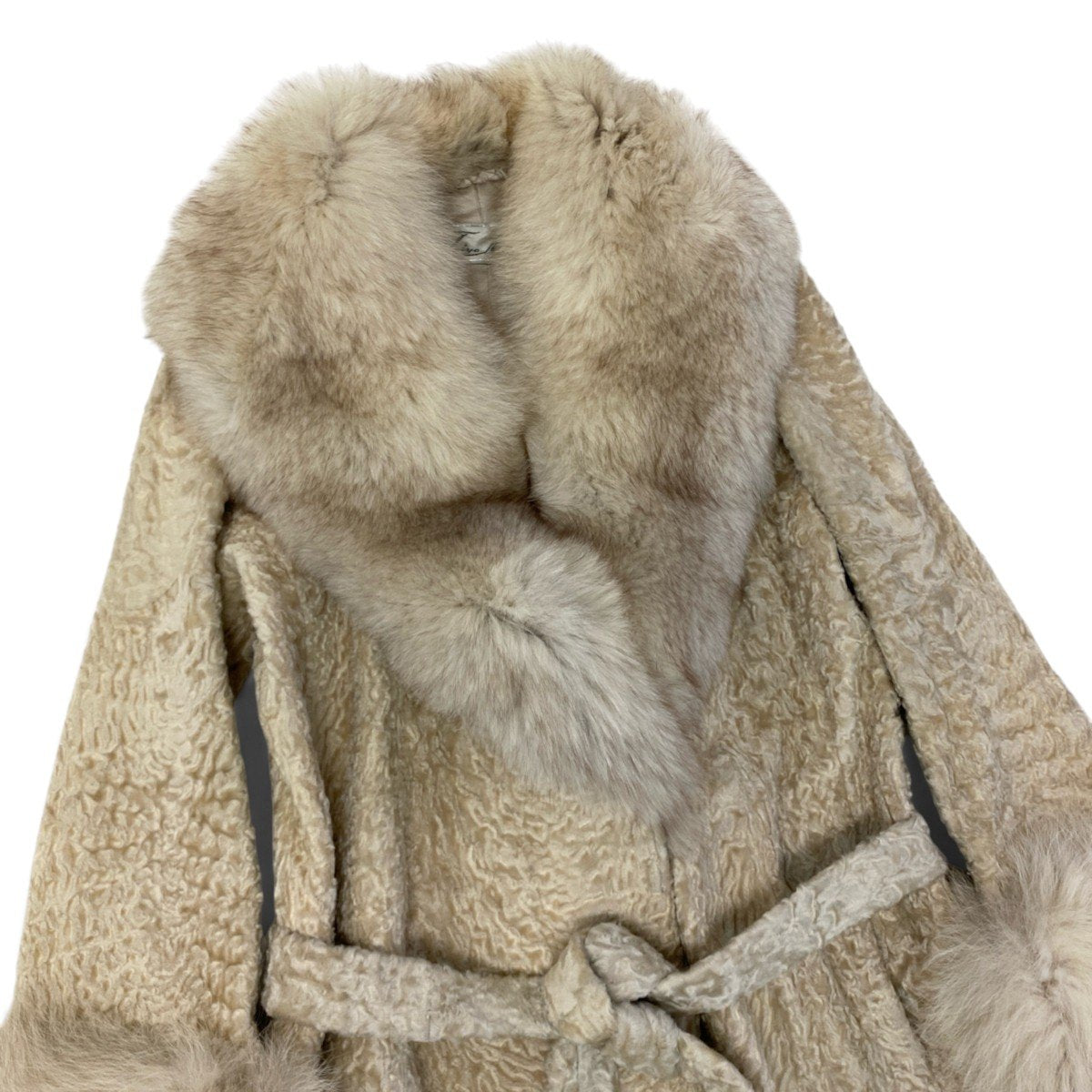 69i24 Jaiyo Mink フォックスファー カルガンラム ロングコート サイズF アイボリー 本毛皮 Fox Fur ＆ Karakul Lamb Fur Coatt18r