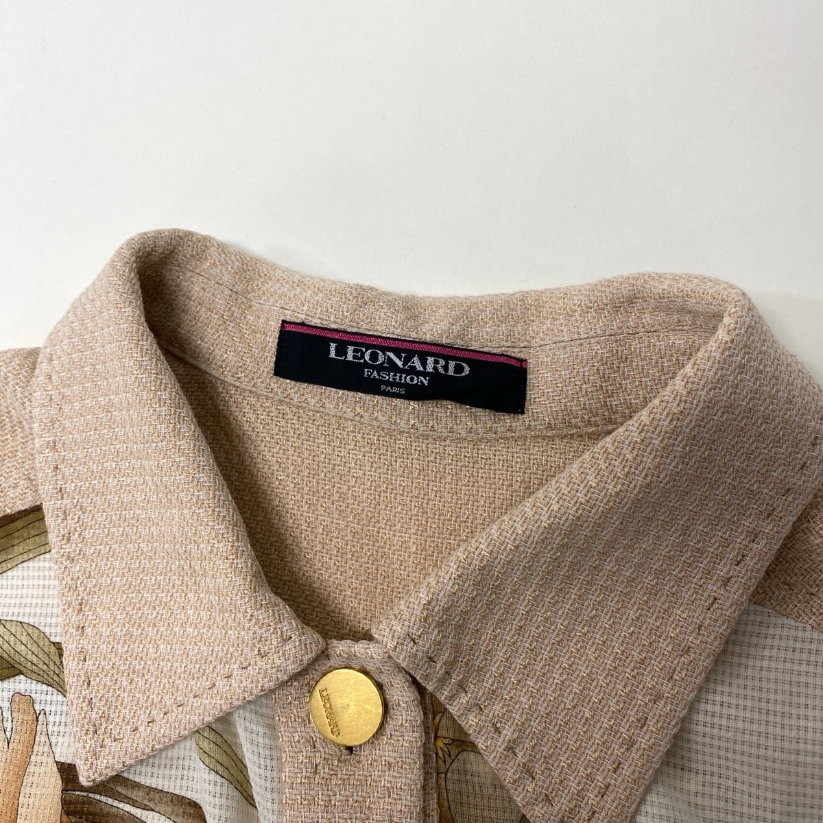 2g18 LEONARD FASHION レオナール シアージャケット 美しい花柄プリント リネンブレンド サイズ13R マルチカラー レディースu02t