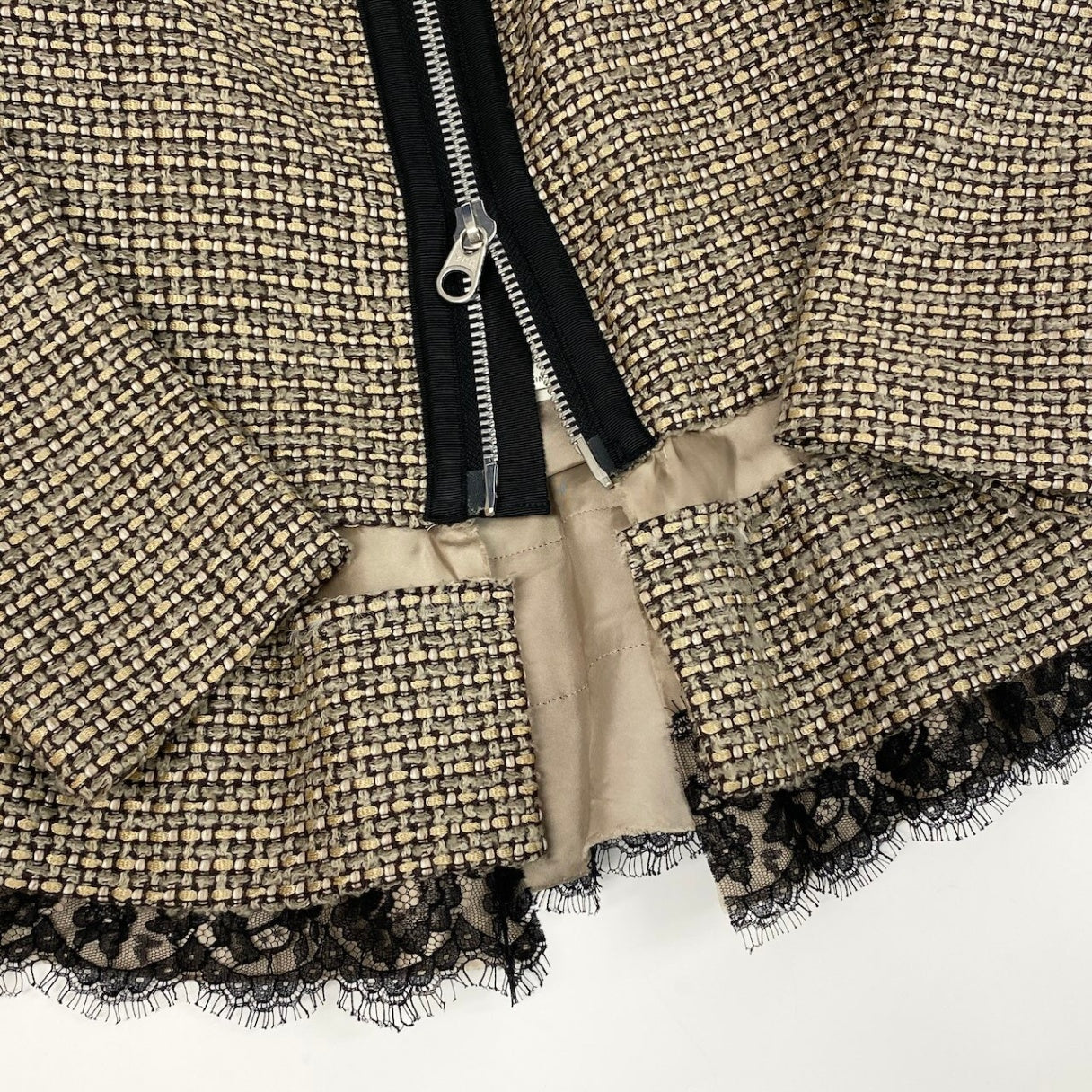 e11 sacai ノーカラーツイードジャケット 切替デザイン 12-01565 1サイズ ブラウン系 レディース 女性用u02t