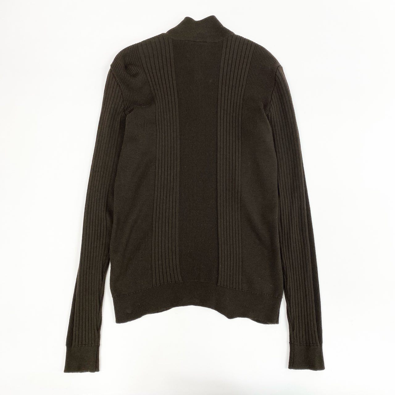 1j27 ARMANI COLLEZIONI アルマーニ コレツィオーニ ハイネックリブニットセーター ハーフボタン ウール100％ 50サイズ ブラウン メンズu02t