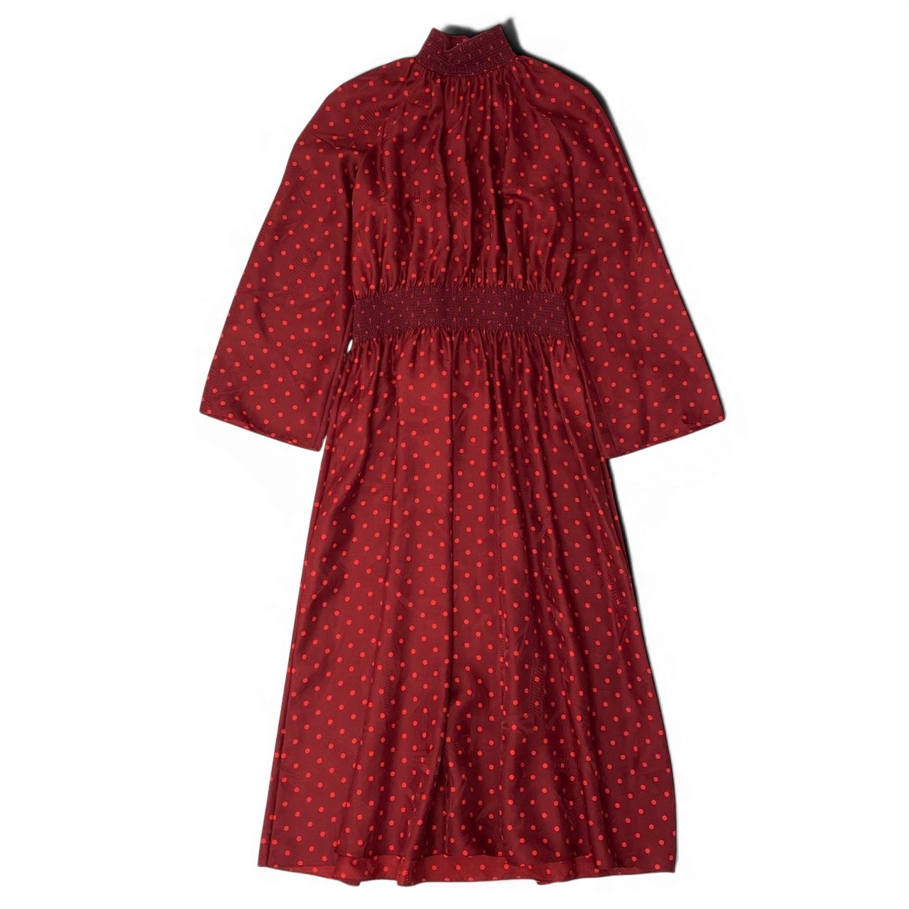 Ef6 【タグ付】 HERMES エルメス Zouaves et Dragons ズアヴとドラゴン ミドルネック ロングワンピース  サイズ38 レッド シルク100％ レディース 女性用k02i