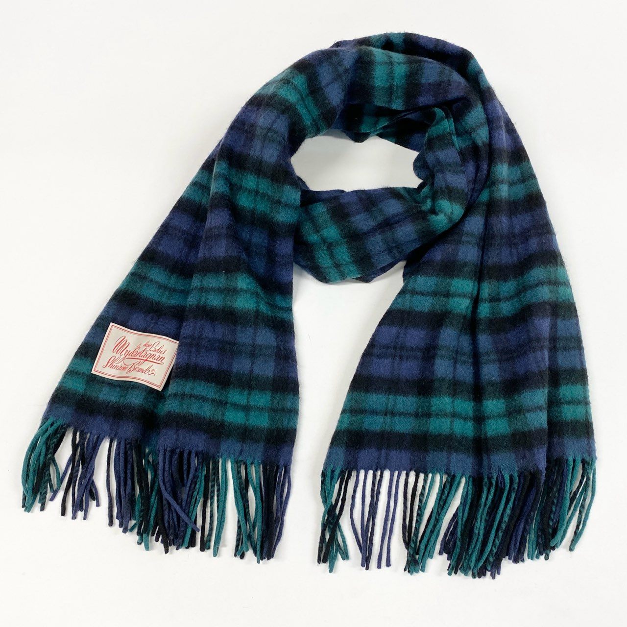 l15 SHINZONE シンゾーン マイダルタニアン 大判 カシミヤマフラー フリンジストール グリーン チェック カシミア レディース 女性用u02t