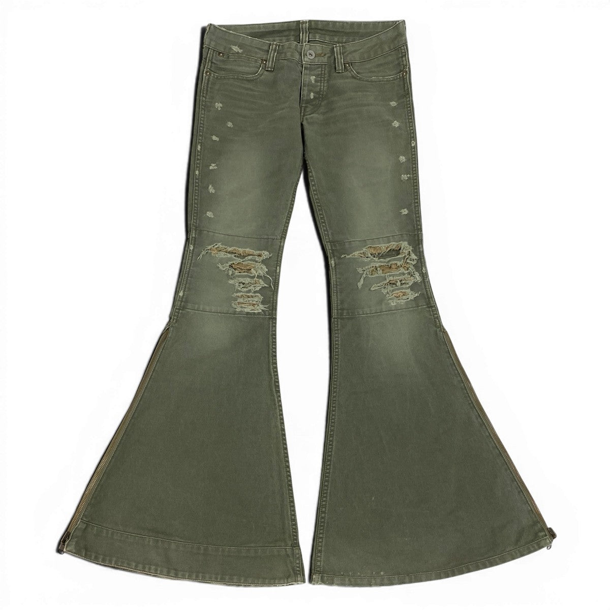 Ag23 IF SIX WAS NINE イフシックスワズナイン クラッシュダメージ加工 フレア ジップスリットパンツ Distressed Flared Hem Zip Pants カーキt18r