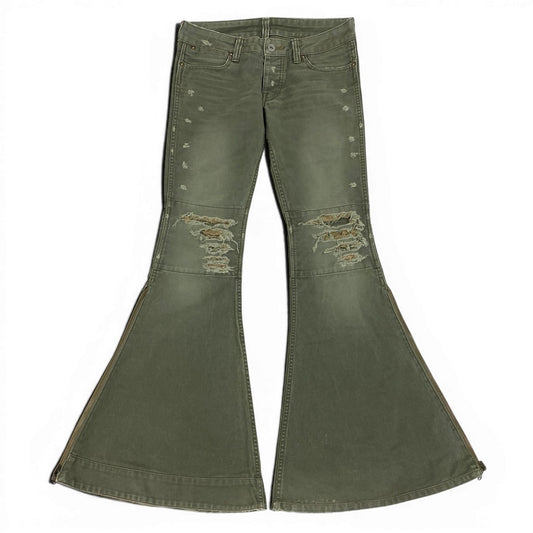 Ag23 IF SIX WAS NINE イフシックスワズナイン クラッシュダメージ加工 フレア ジップスリットパンツ Distressed Flared Hem Zip Pants カーキt18r