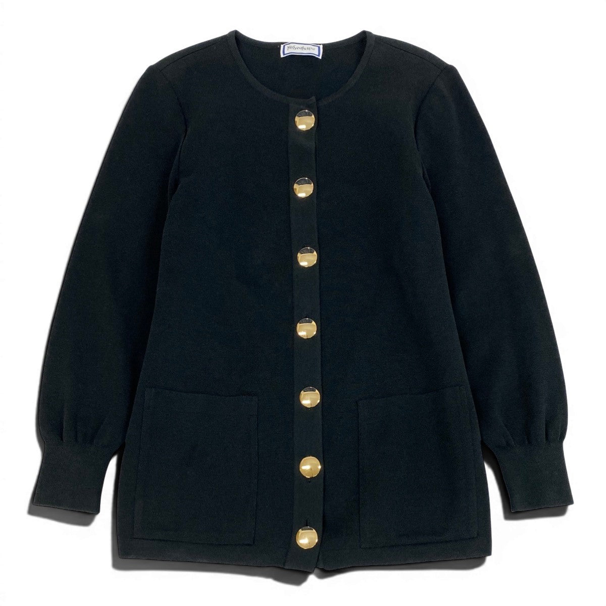 Ee25 YVES SAINT LAURENT イヴサンローラン YSL カーディガン ノーカラー ニットジャケット 金ボタン サイズM ブラック レディース 女性服o07t