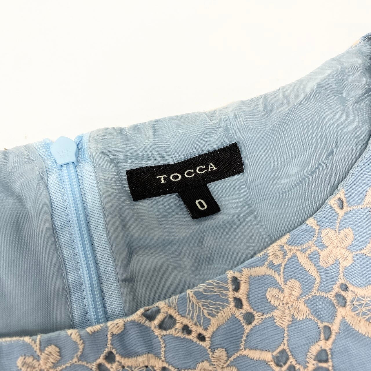 56e12 TOCCA トッカ 総刺繍キャップスリーブワンピース SUGAR STICK ドレスワンピース 0サイズ ブルー ベビーピンク レディース 女性用u02t