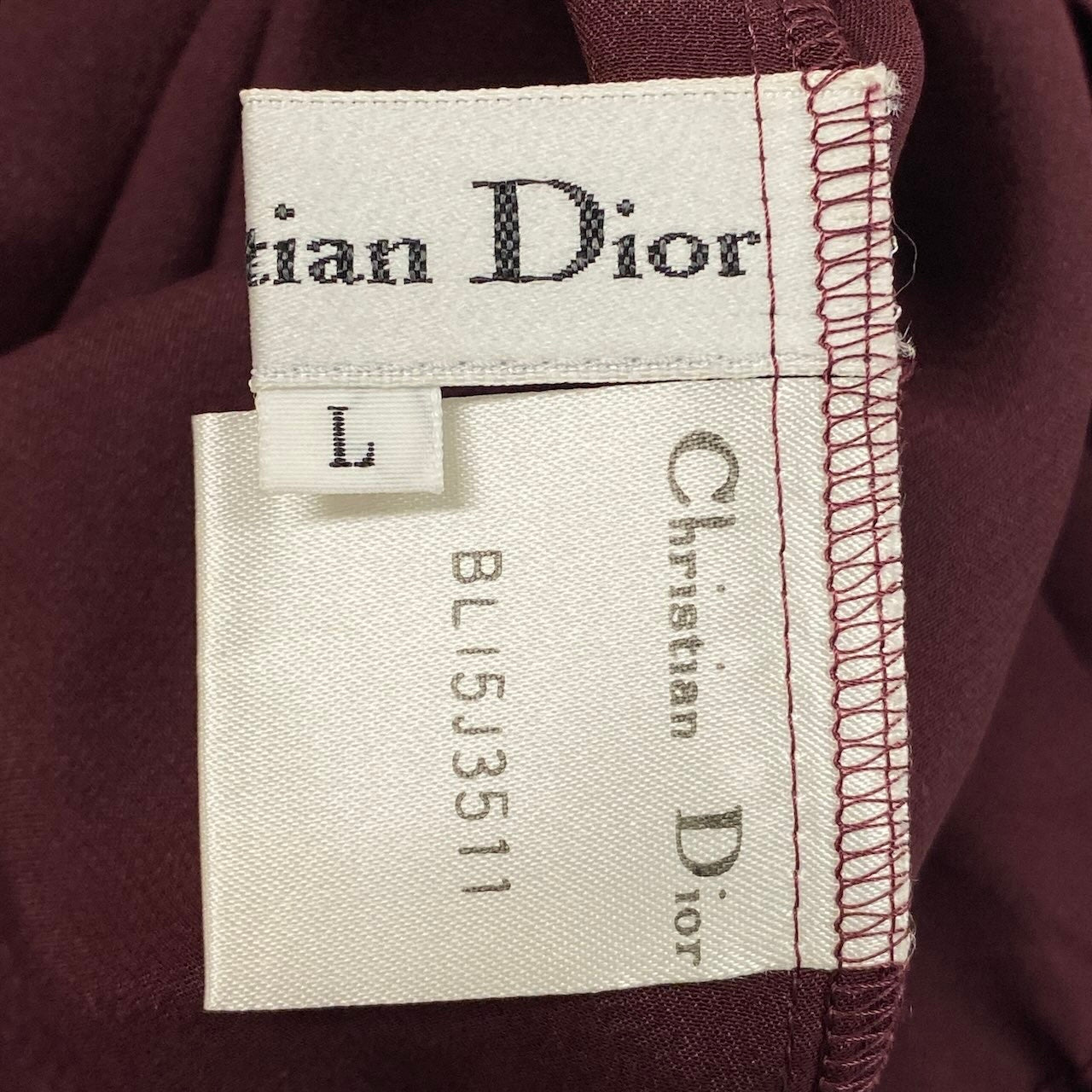 Ec27 Christian Dior クリスチャンディオール コットンブラウス ボウタイブラウス フリル袖 トップスカットソー Lサイズ ボルドー コットン100％ レディース 女性用u02t