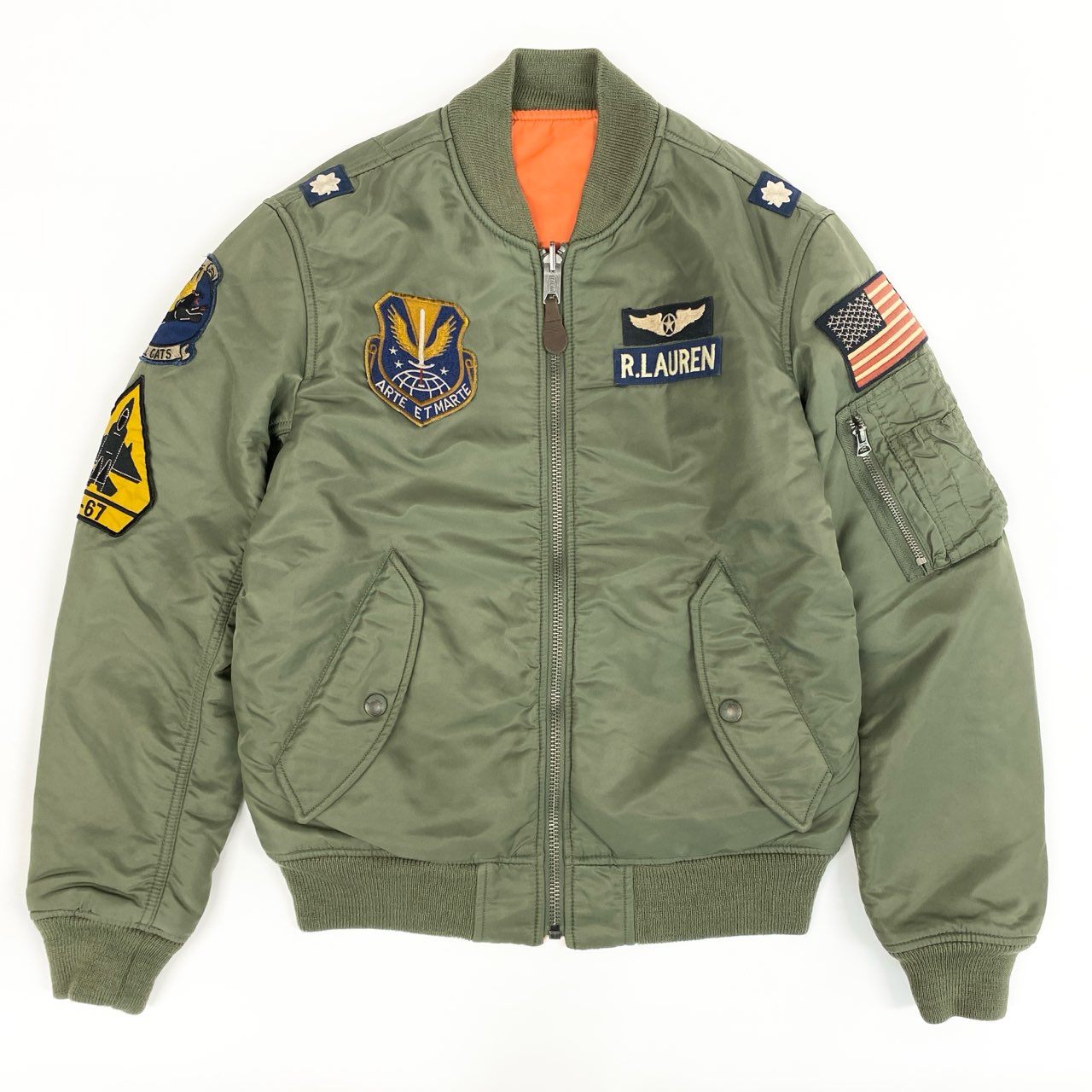 37i30 Polo by Ralph Lauren ポロバイラルフローレン MA-1 フライトジャケット ボンバージャケット リバーシブル 710716250001 Sサイズ カーキ オレンジ メンズo07t
