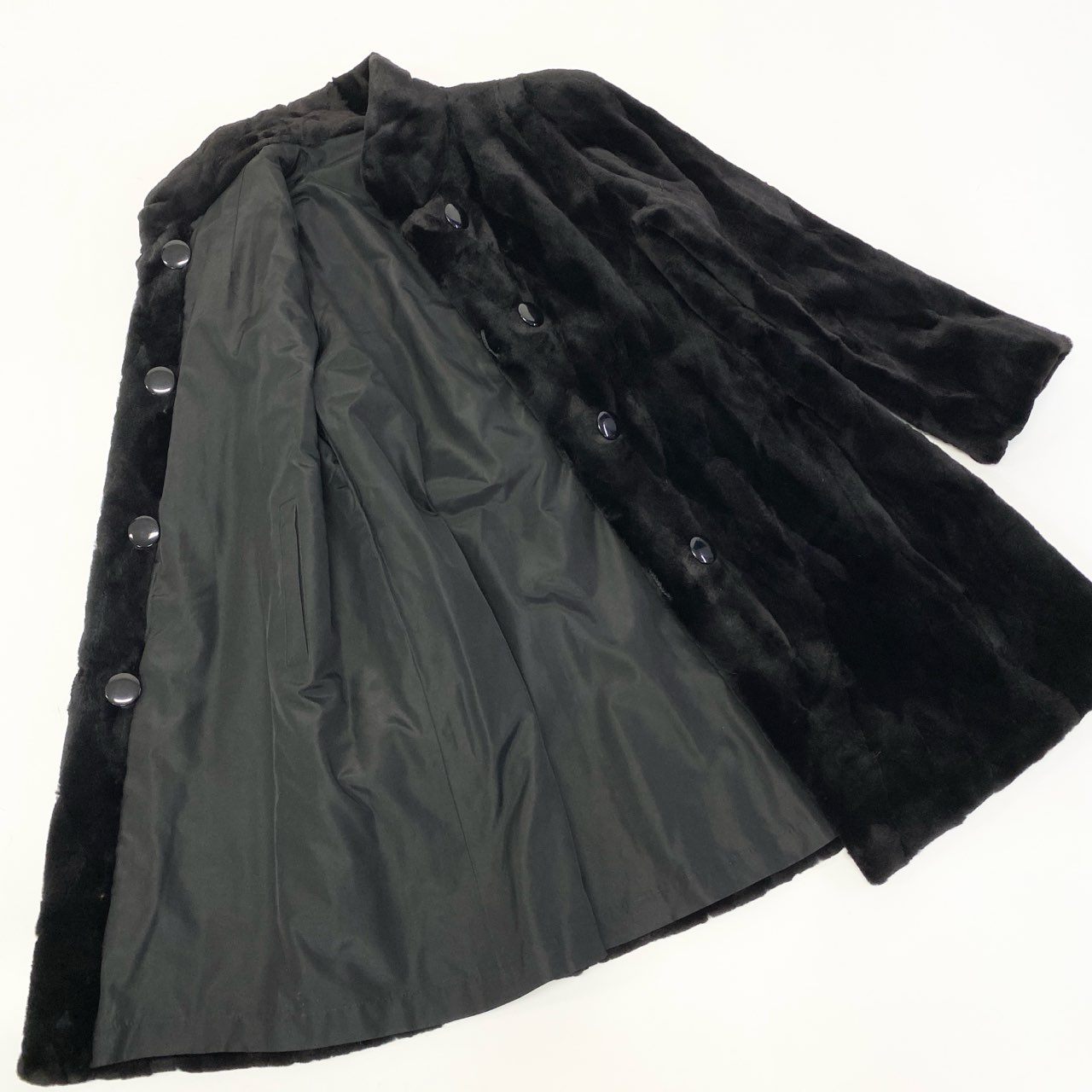 84a14 シェアードミンク ミンクコート 毛皮コート リバーシブル ダイヤ模様 F ブラック系 ミンクファー ダークミンクt18r