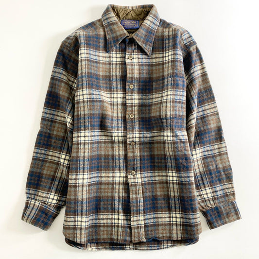 75e8 PENDLETON ペンドルトン USA製 フランネルチェックシャツ ネルシャツ バージンウール L ブラウン系 PURE VIRGIN WOOL