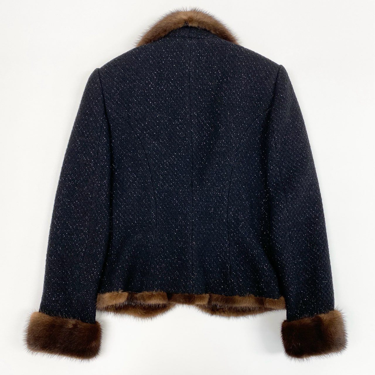 83i29 《美品》Blumarine ブルマリン ツイードジャケット ジャケットアウター スタッズ ファー 36サイズ ブラック ブラウン レディースo07t