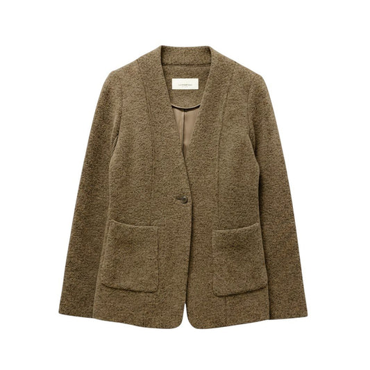 32e16【美品】MORABITO モラビト ノーカラーウールジャケット リブ切替 アウター 40サイズ ブラウン レディース 女性用u02t
