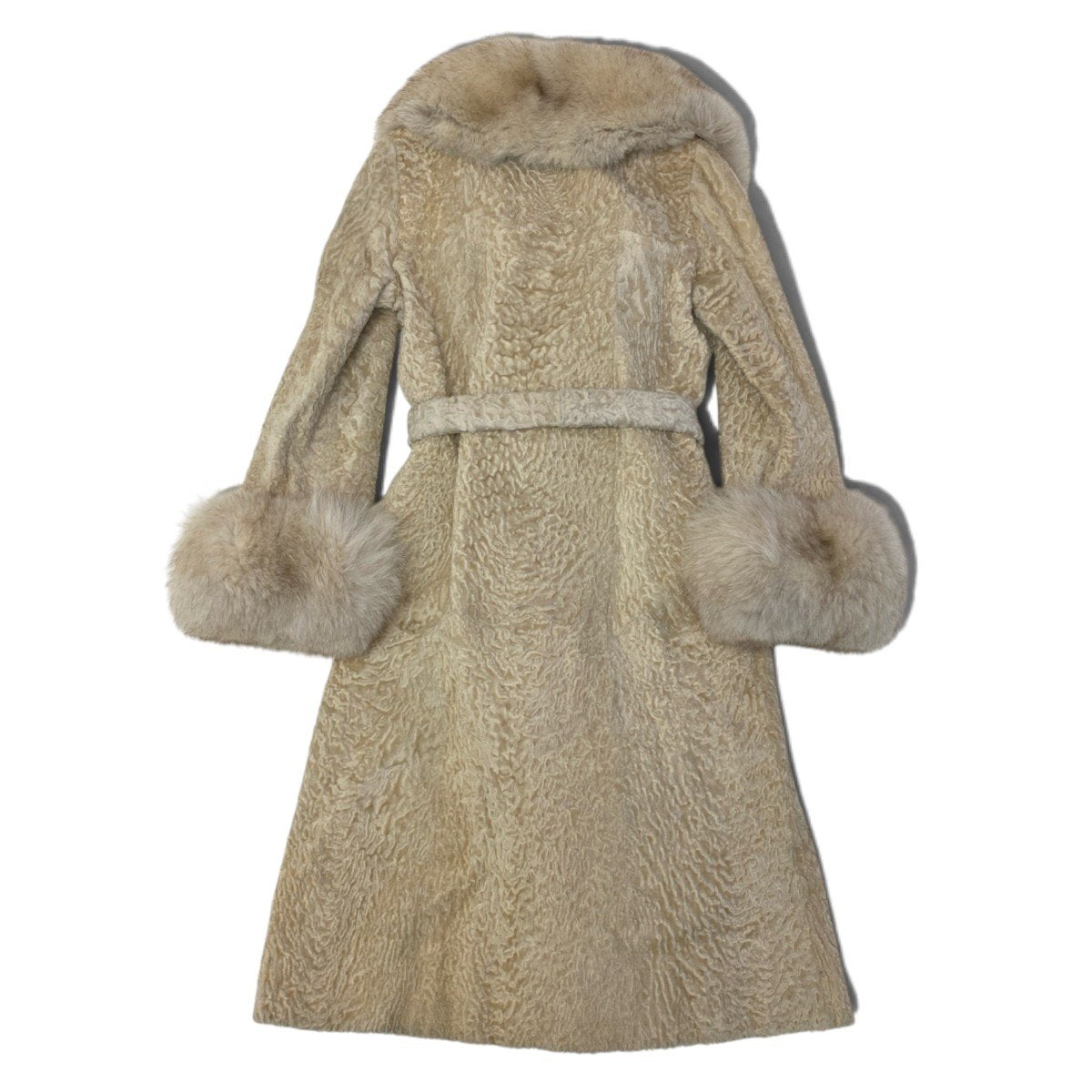 69i24 Jaiyo Mink フォックスファー カルガンラム ロングコート サイズF アイボリー 本毛皮 Fox Fur ＆ Karakul Lamb Fur Coatt18r