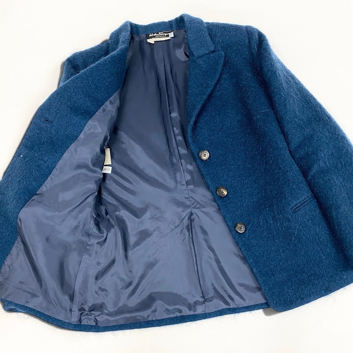 13i14 Salvatore Ferragamo サルヴァトーレフェラガモ テーラードジャケット モヘア混 シャギー 44サイズ ブルー レディース 女性用u02t