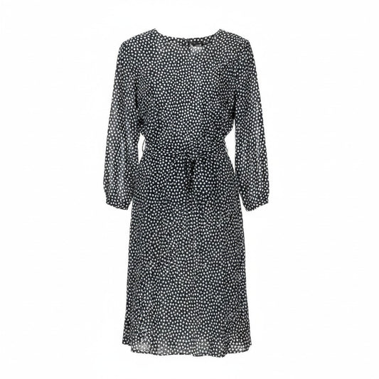 28f15 Christian Dior クリスチャンディオール ロングワンピース ウエストリボン ドット柄 11サイズ ブラック ホワイト レディース 女性用u02t