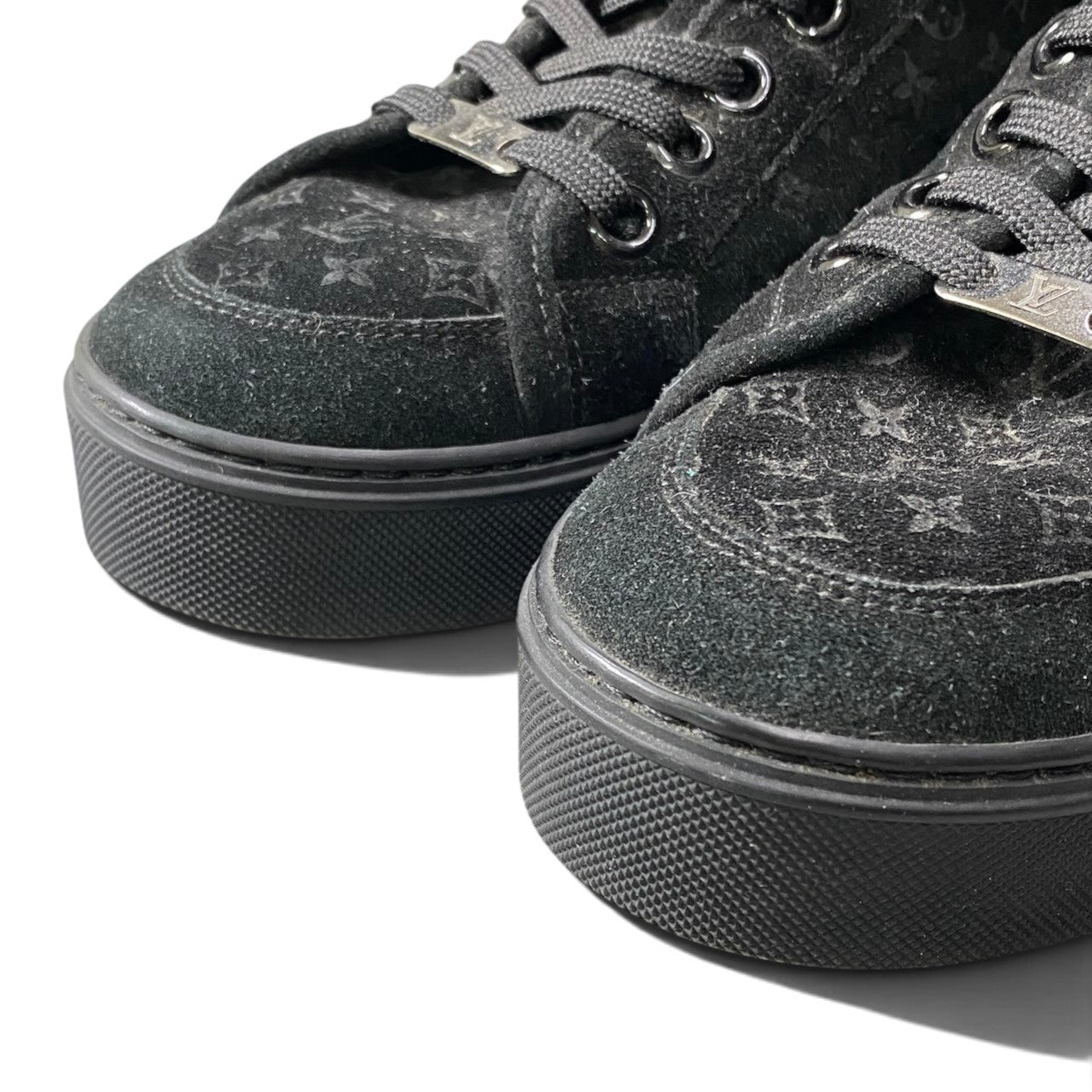 h21 LOUIS VUITTON ルイヴィトン モノグラム ファー × スエード スニーカー Monogram Fur Trim High-Top Sneakers 37 1/2 ブラックt18r