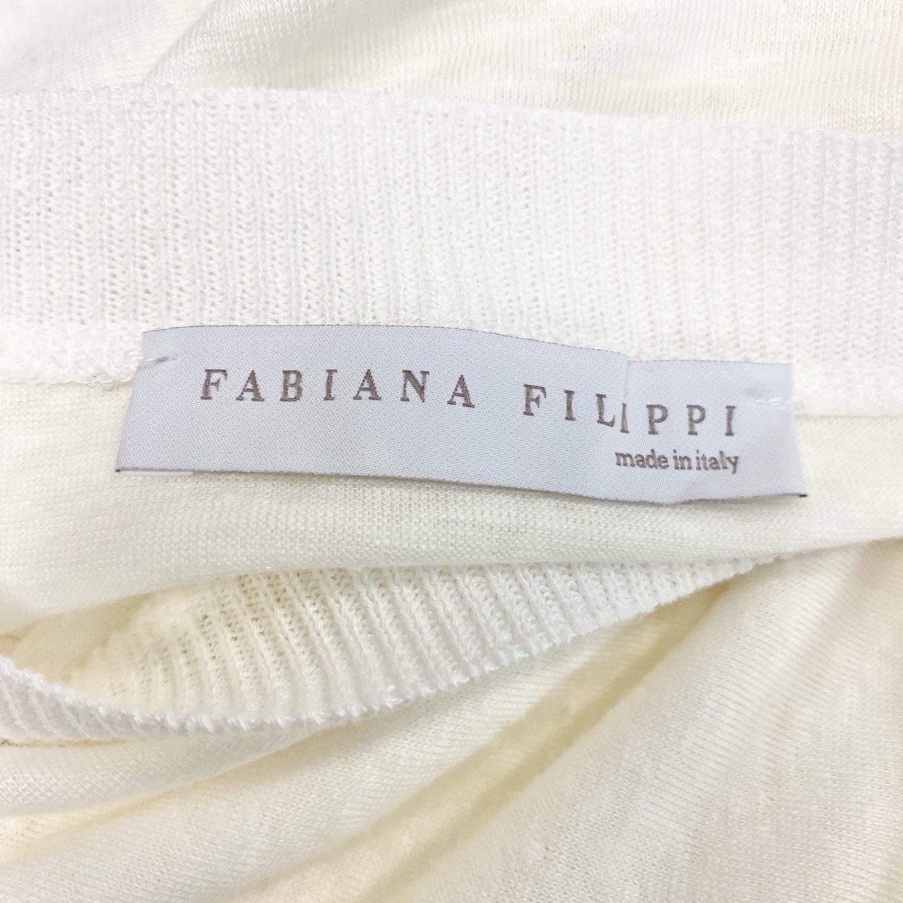 75b26 FABIANA FILIPPI ファビアナフィリッピ 七分袖カットソー リネン混カットソー トップス Mサイズ ホワイト レディース 女性用u02t