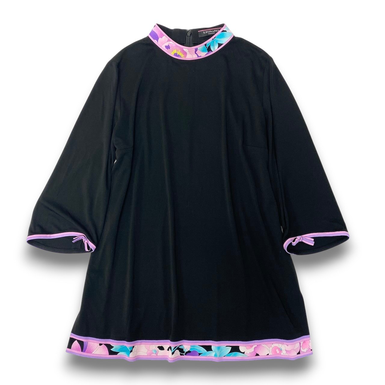 28c11 LEONARD レオナール ロングスリーブチュニックカットソー カンカン素材 トップス 0199260 42サイズ ブラック レディース 女性用u02t