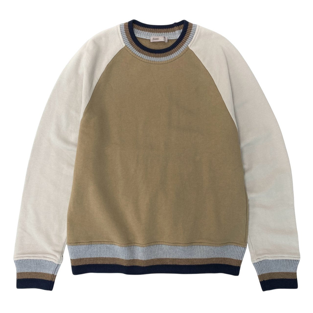 78b5【美品】HERNO ヘルノ ラグランスリーブ スウェット トレーナー トップス 50サイズ ブラウン系 コットン100％ メンズ 男性用u02t