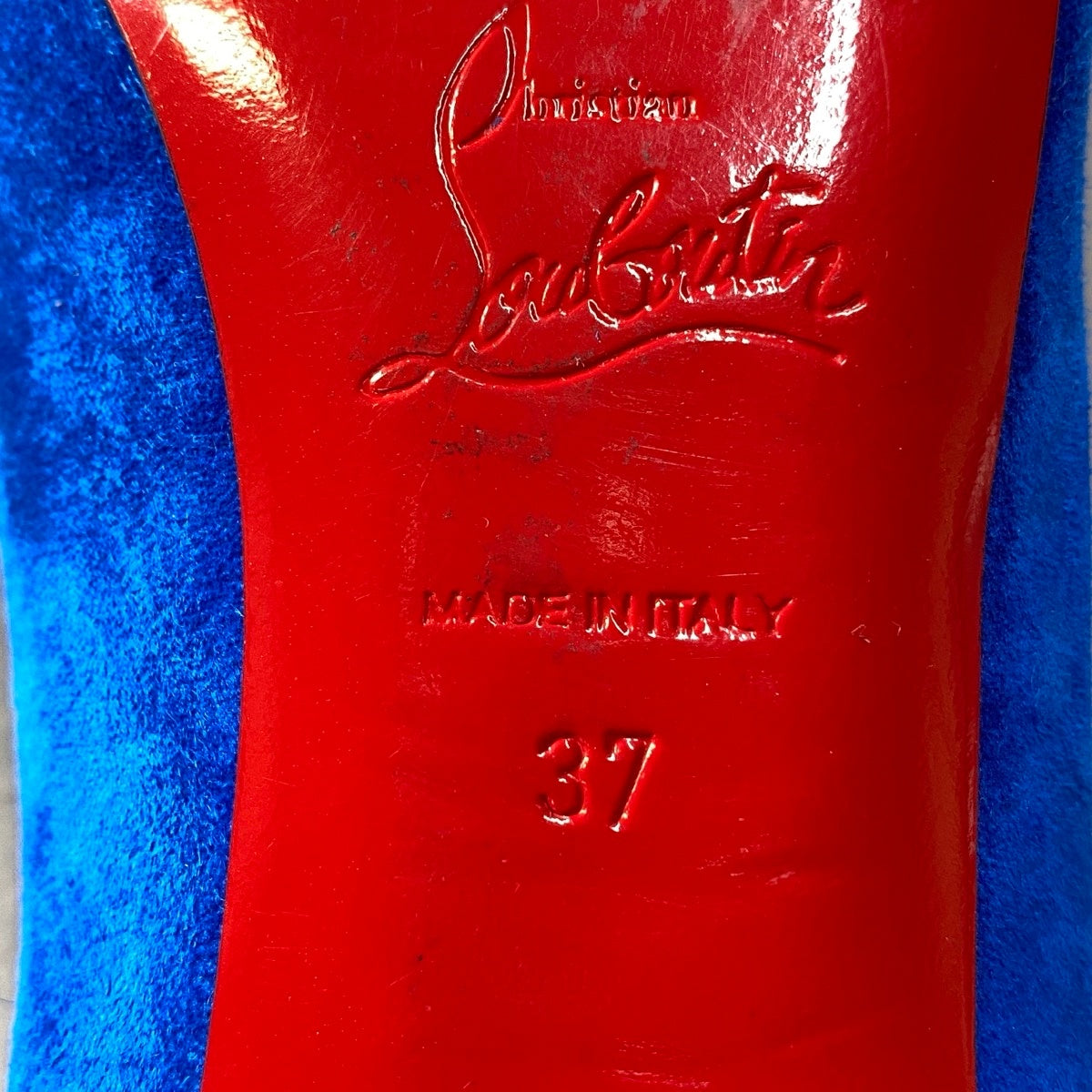 g31 Christian Louboutin ポインテッドトゥ スウェードパンプス シューズ 37サイズ ブルー スウェード レディース 女性用k02i