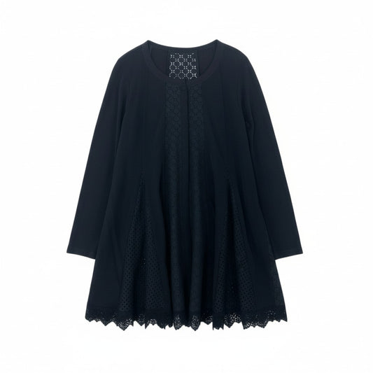 76k21《美品》 TOKUKO 1er VOL トクコプルミエヴォル ノーカラー ロングカーディガン 長袖 カットワークレース レディース 女性用 9 ブラックu02t