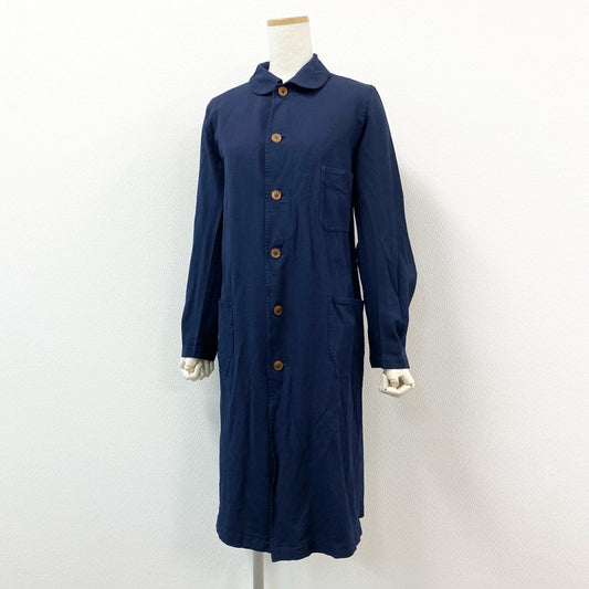 79g24 《美品》 COMME des GARCONS コムデギャルソン 丸襟 ストレッチコート L ネイビー 伸縮性◎ ライトアウター 女性服 日本製 AD2004_