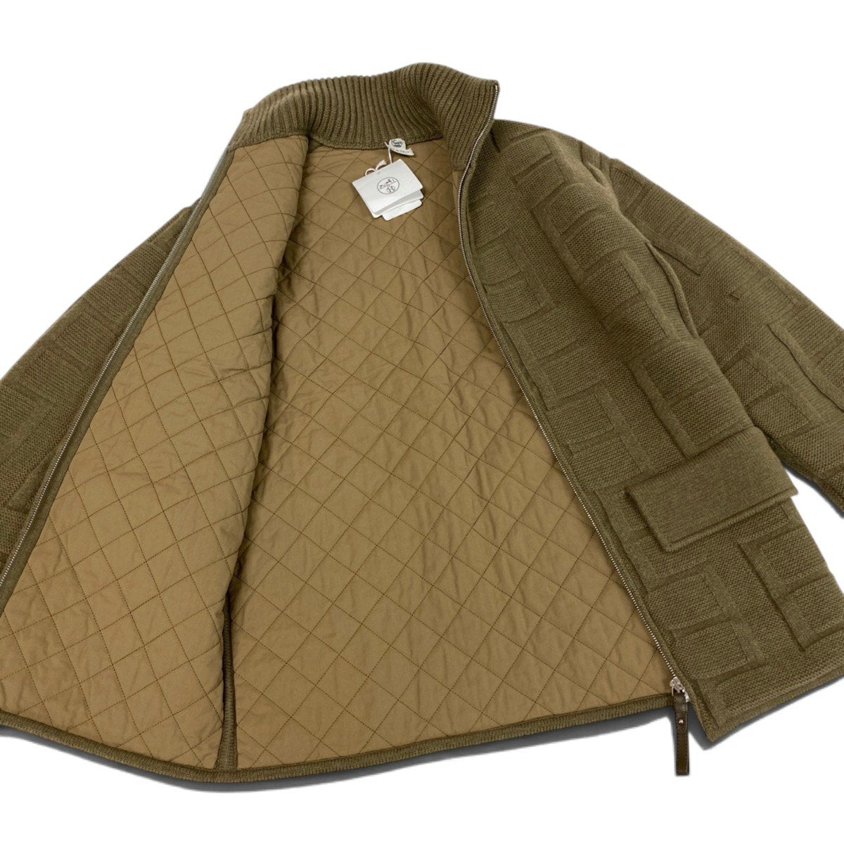 Ij19 【未使用】 HERMES エルメス H柄 ジップアップ ニットジャケット 2H2102DA サイズ36 カーキ レディースu02t