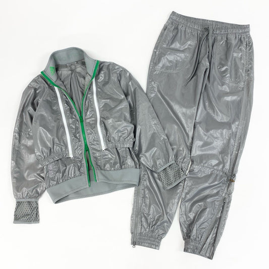 77d21 STELLA McCARTNEY ステラマッカートニー adidas アディダス ナイロンジャージ セットアップ M グレー グリーン 画像参照 スポーツウェア トレーニング ランニング